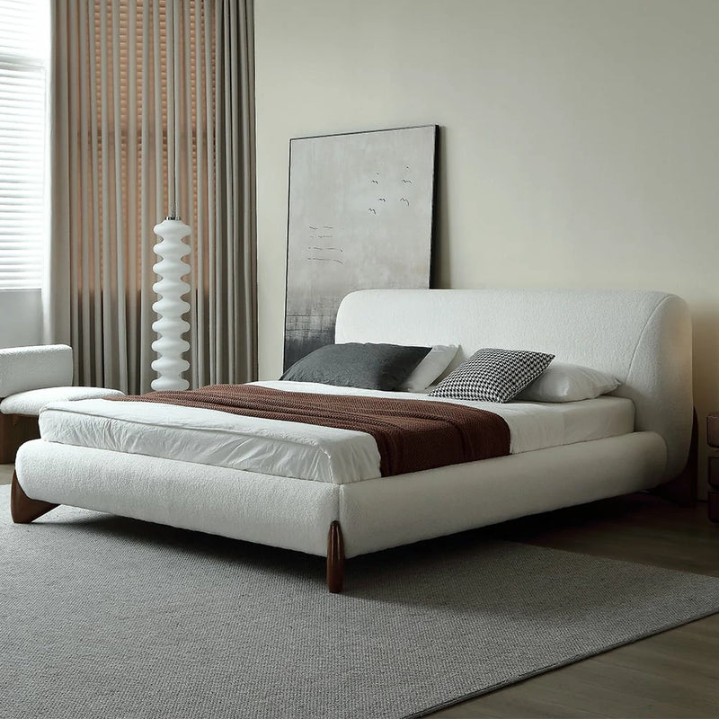 Cream Bouclé Bed Frame | Curved Headboard Bed
