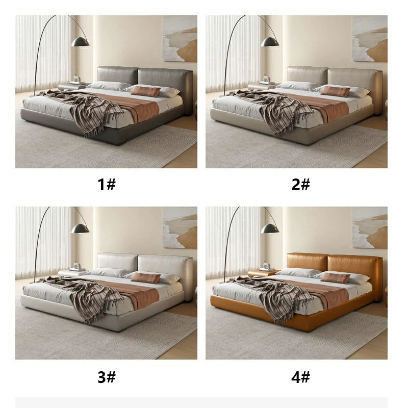 Black Leather Bed Frame with Cushioned Headboard