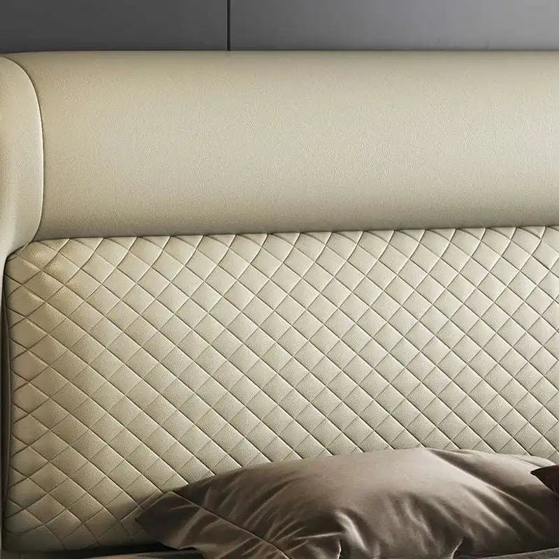 Beige Quilted Headboard Bed - Upholstered Frame