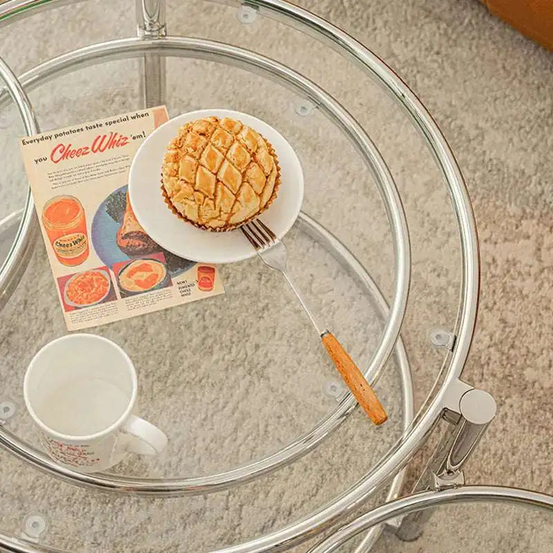 Glass Nesting Tables - Modern Chrome Coffee Table Set