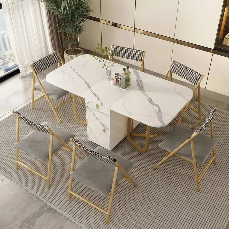 Marble Folding Dining Table with Gold Legs | Space Saver