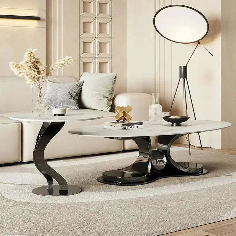 White Stone Nesting Coffee Tables | Gold Base | Modern Design