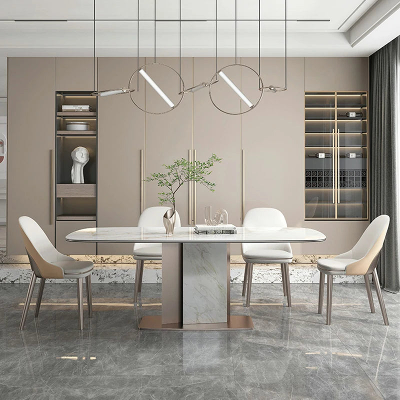 Modern Marble-Top Dining Table with Stainless Steel Base