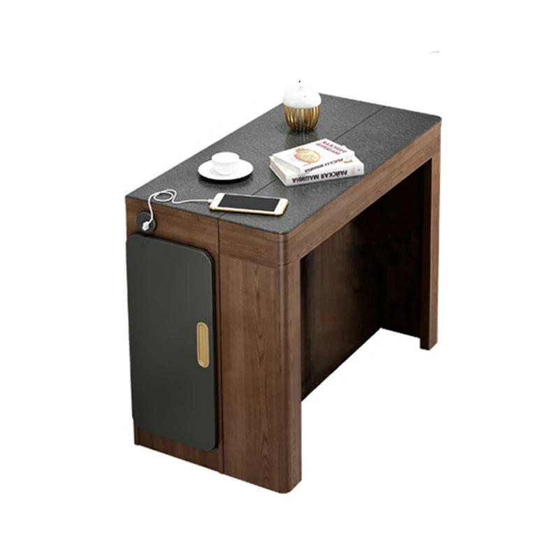 Extendable Stone Dining Table with Wood Base – Space Saver