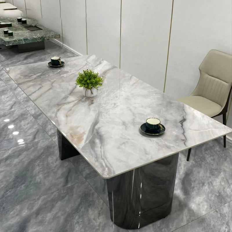 Modern Marble - Top Dining Table with Polished Metal Legs
