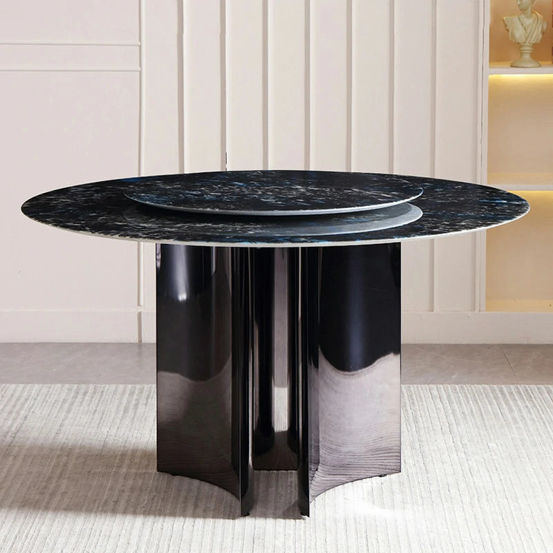 Marble Dining Table with Spinning Center & Metal Base