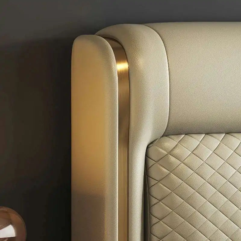 Beige Quilted Headboard Bed - Upholstered Frame