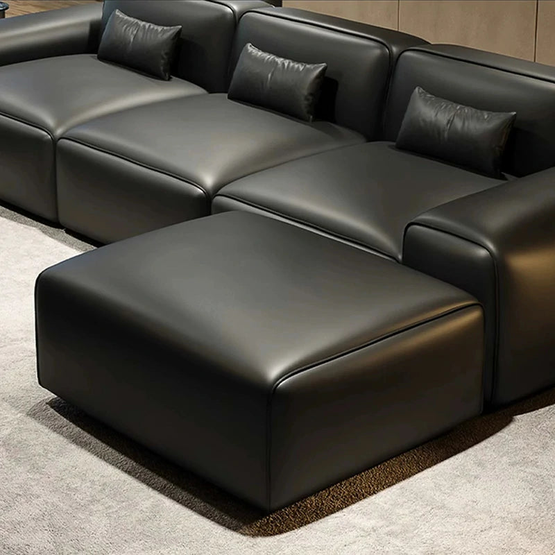 Black Leather Sectional Sofa - Modern Comfort