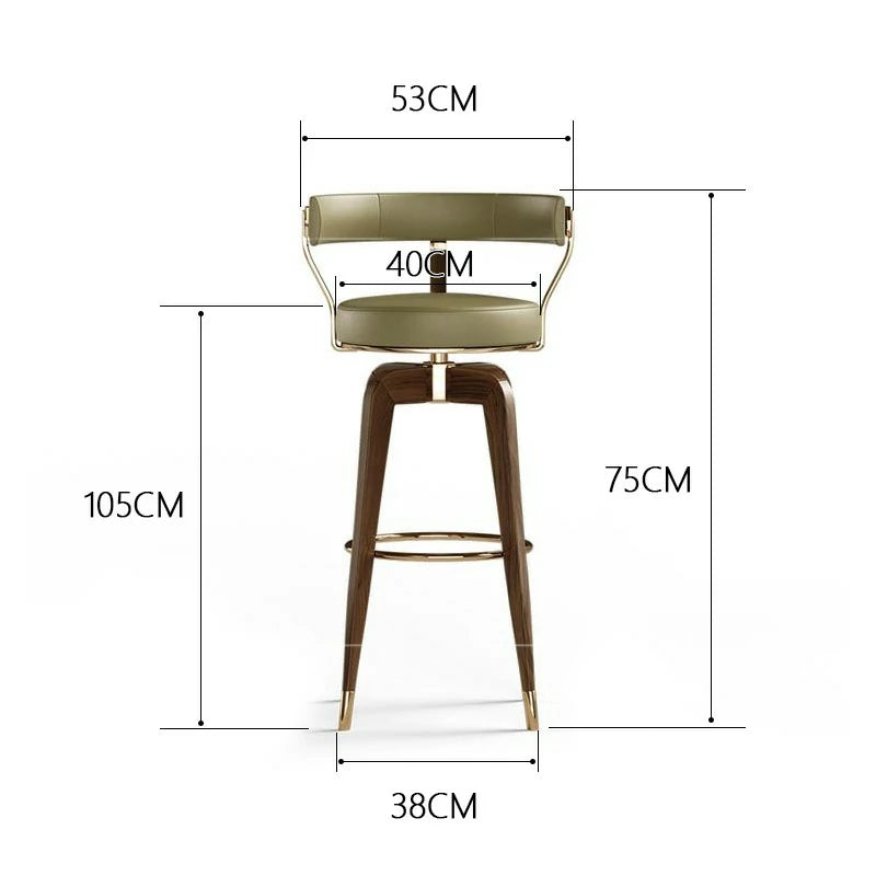 Mid-Century Modern Walnut Bar Stools with Leather Seat & Brass Accents