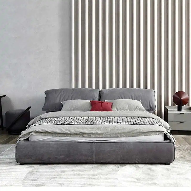 Cozy Gray Platform Bed | Modern Plush Headboard
