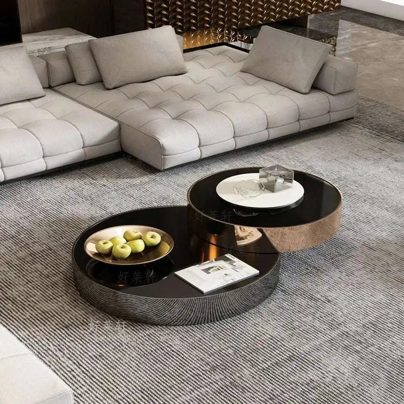 Black Nesting Coffee Tables with Bulldog Accent Decor
