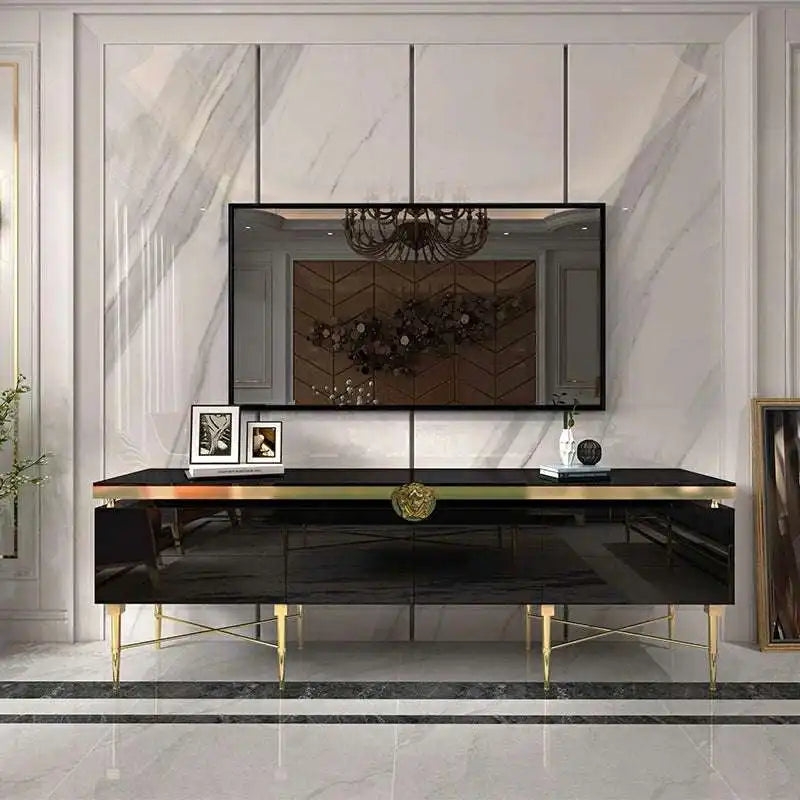 Black Marble TV Stand with Gold Accents | Media Console