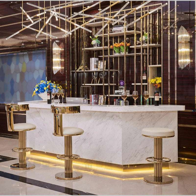 Gold Bar Stool with Leather Seat | Luxury Home Decor