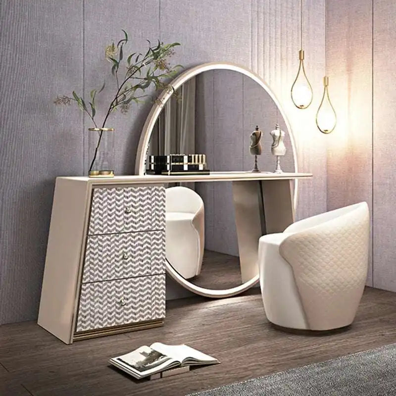 COMUHOME Luxury Makeup Vanity Table with LED Mirror and Elegant Chair