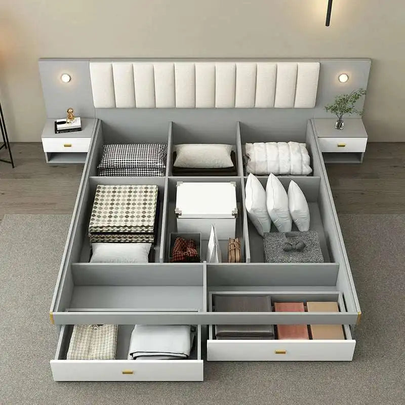 Cream Headboard Storage Bed - Platform Bed with Storage