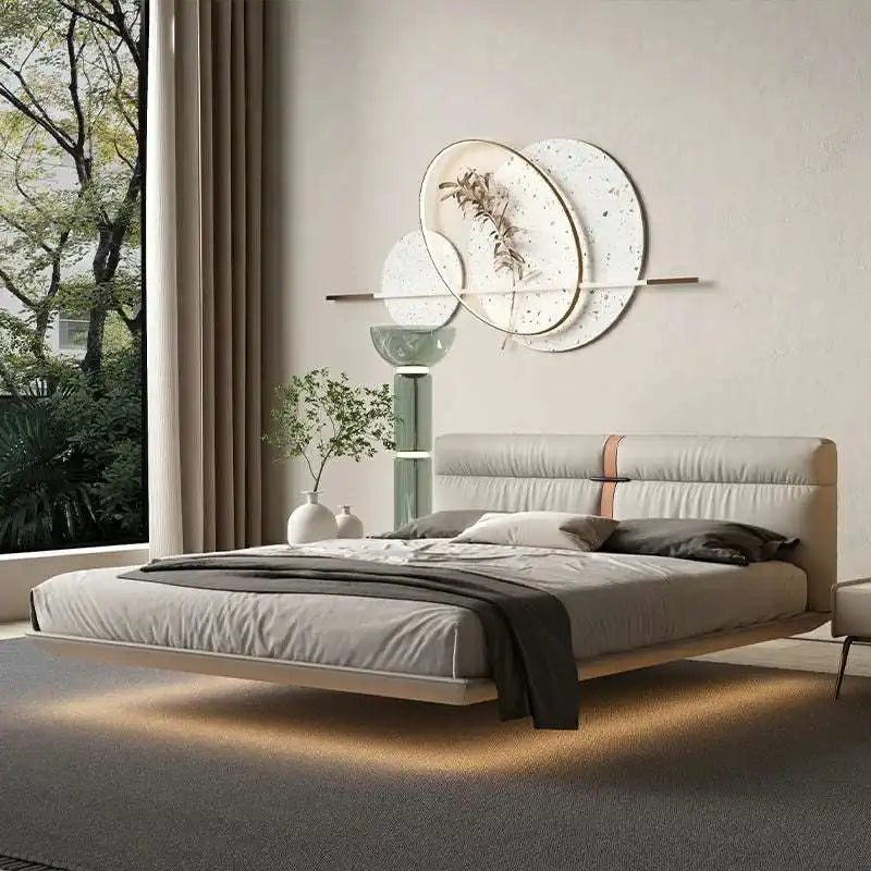 Faux Leather Platform Bed with Ambient LED Lighting