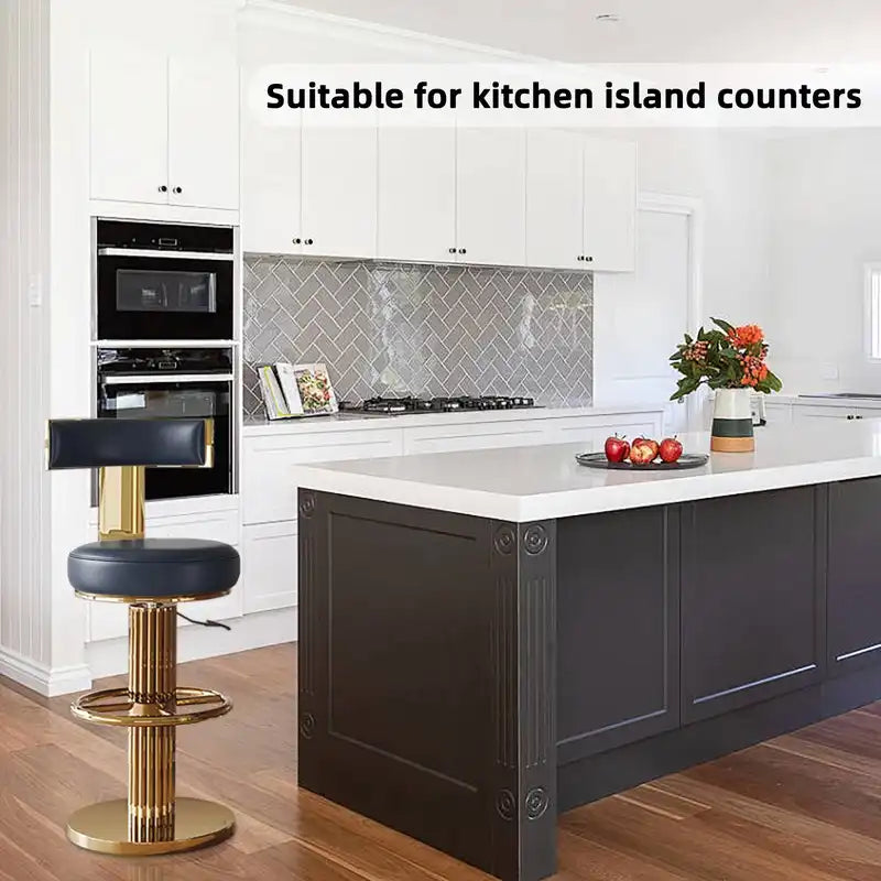Luxury Gold & Black Adjustable Bar Stool with Swivel & Footrest