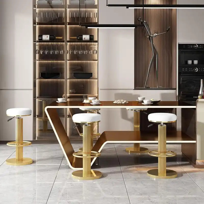 Gold Bar Stool - Adjustable Height & White Leather