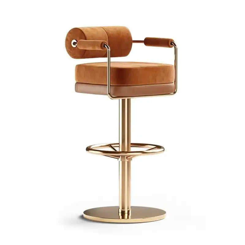 Burnt Orange Velvet Bar Stool - Gold Base & Swivel