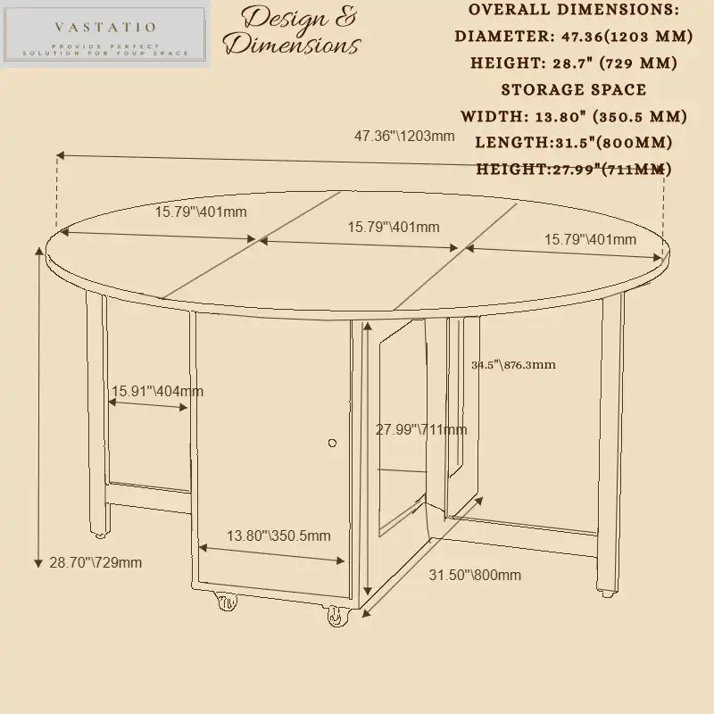 Round Folding Dining Table - Walnut | Space Saver