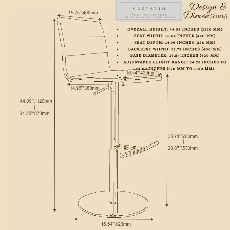 Gray Leather Bar Stool - Adjustable Height & Swivel Base