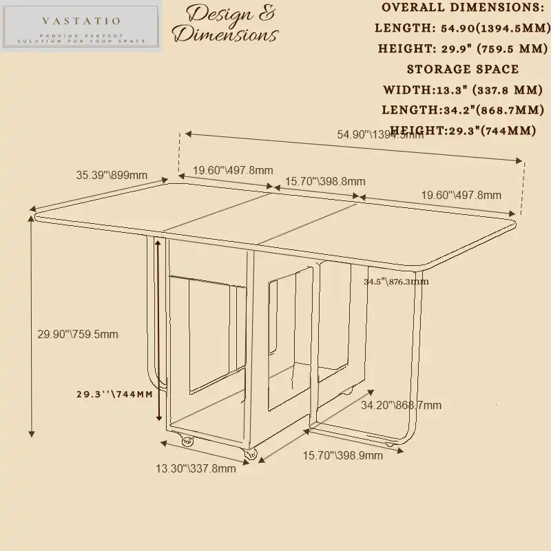 Folding Dining Table with Storage & Wheels | Seats 4