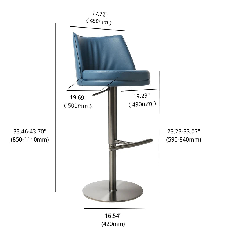 Swivel Bar Stool - Adjustable Height Leather - Modern Dimension Drawing