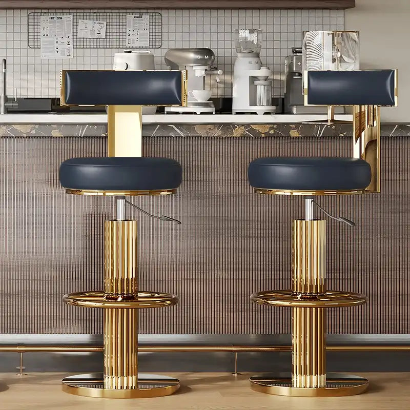 Luxury Gold & Black Adjustable Bar Stool with Swivel & Footrest Black