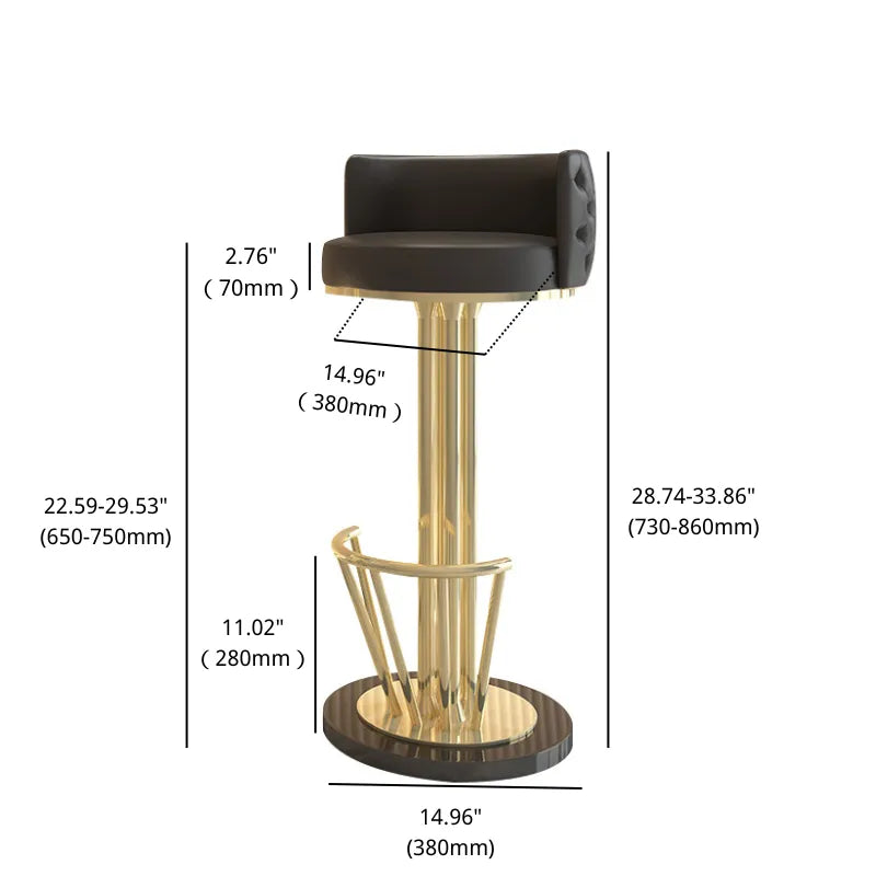 Black & Gold Tufted Bar Stool | Adjustable Swivel Seat