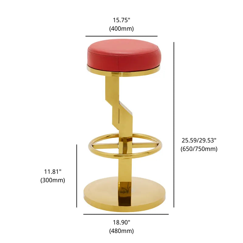 Red Leather Bar Stool - Gold Base | Modern Seating Dimension Drawing