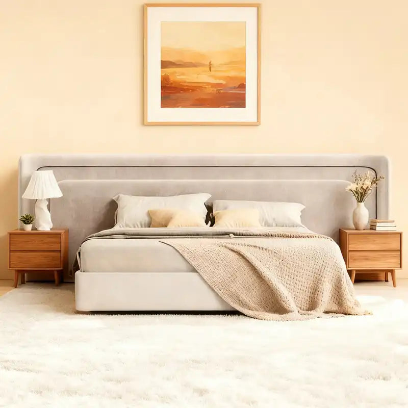 Modern Upholstered Platform Bed with Oversized Rounded Headboard