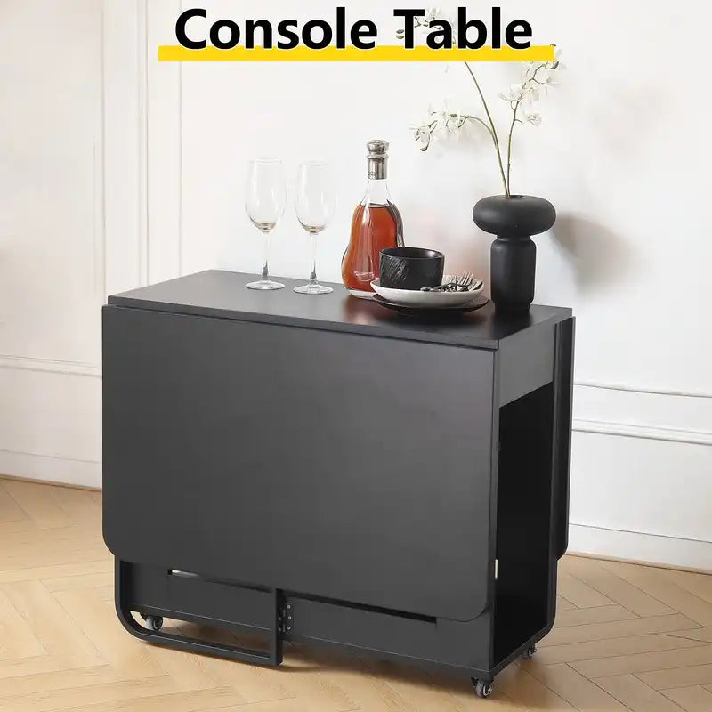 Space Saving Folding Dining Table for 4 with Storage & Wheels