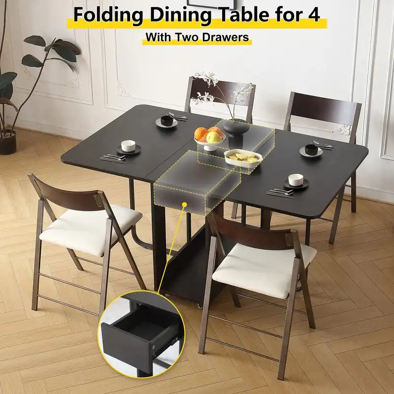 Space Saving Folding Dining Table for 4 with Storage & Wheels