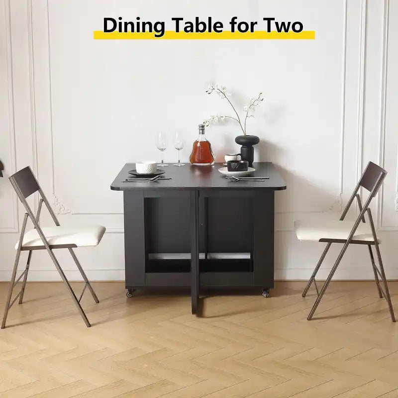 Space Saving Folding Dining Table for 4 with Storage & Wheels