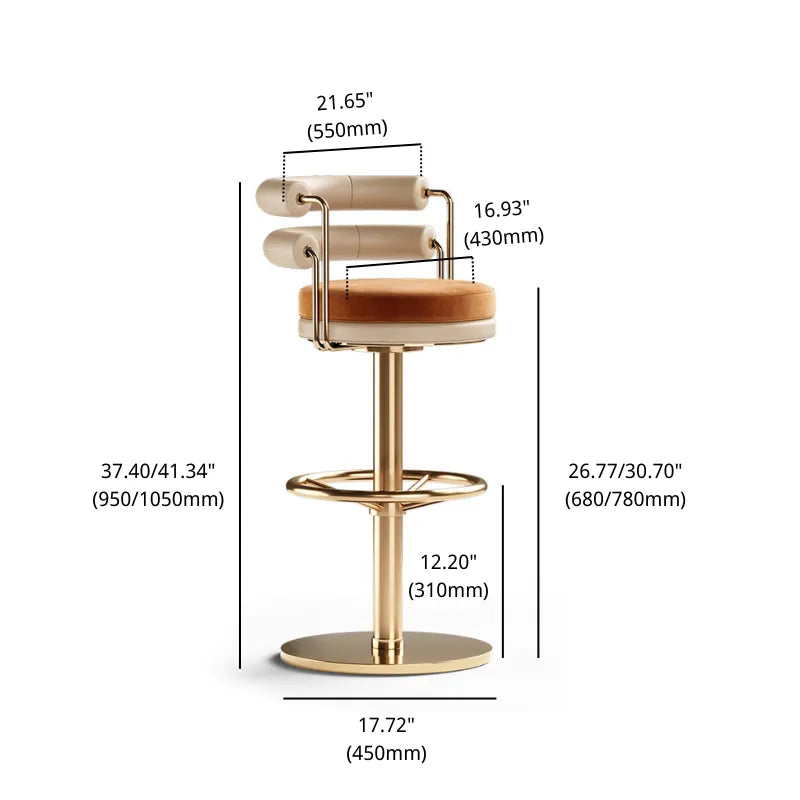 Velvet Swivel Bar Stool - Gold Frame & Plush Seat Dimension Drawing