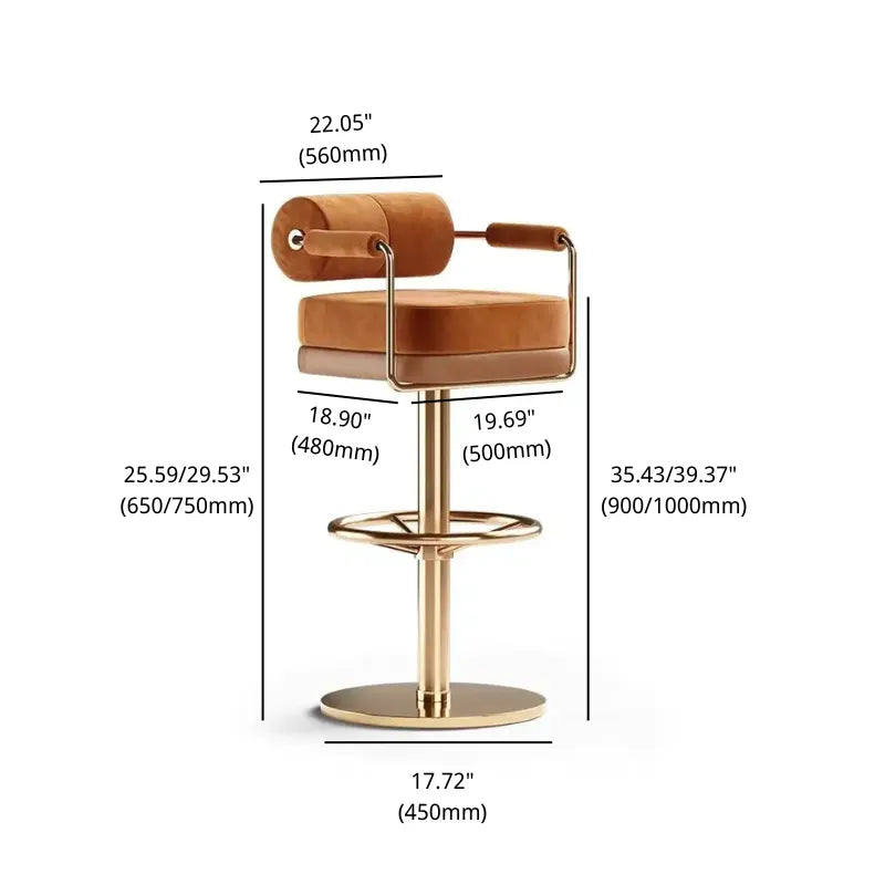 Burnt Orange Velvet Bar Stool - Gold Base & Swivel