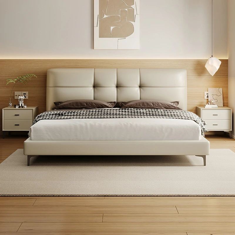 Modern Faux Leather Bed with Tufted Headrest