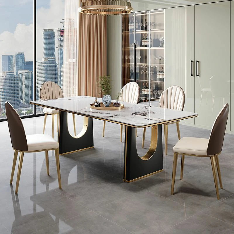 Modern Marble-Top Dining Table with Black & Gold Base