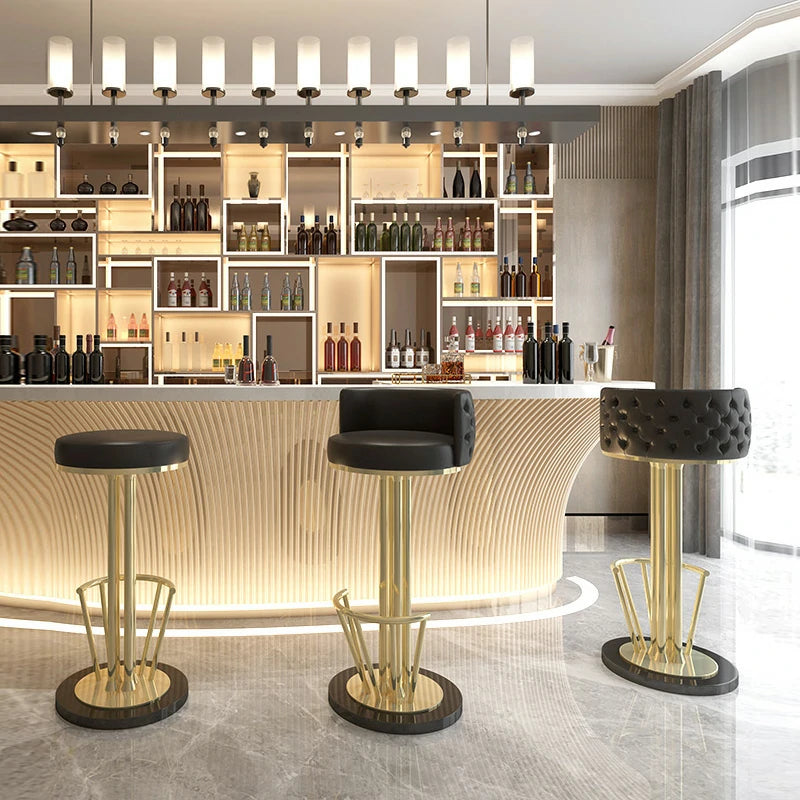 Luxury Black And Gold Bar Stool With Tufted Backrest – Modern Glam Design