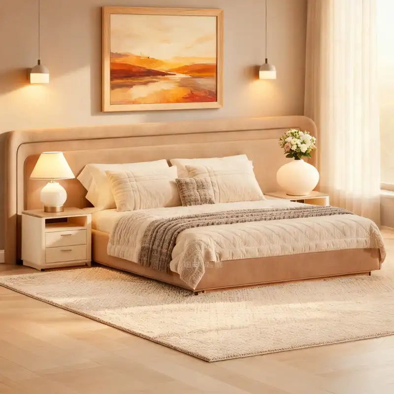 Modern Upholstered Platform Bed with Oversized Rounded Headboard