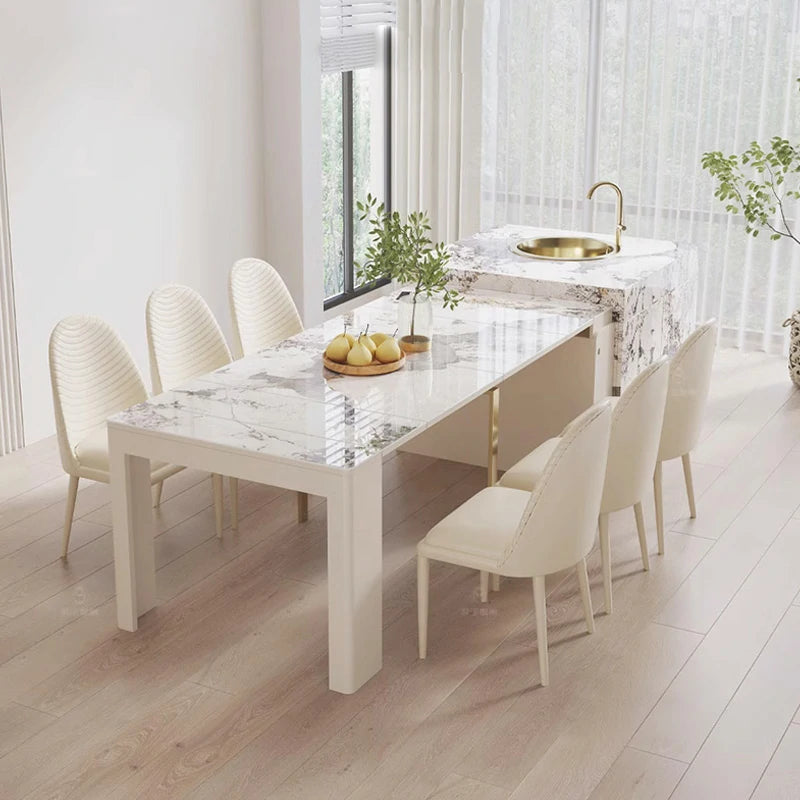 Extendable Marble Dining Table Set – Modern & Space-Saving
