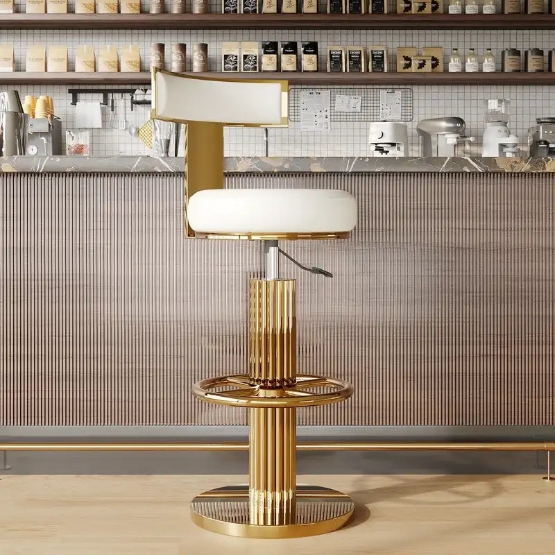 Luxury Gold Adjustable Swivel Bar Stools with White Cushion