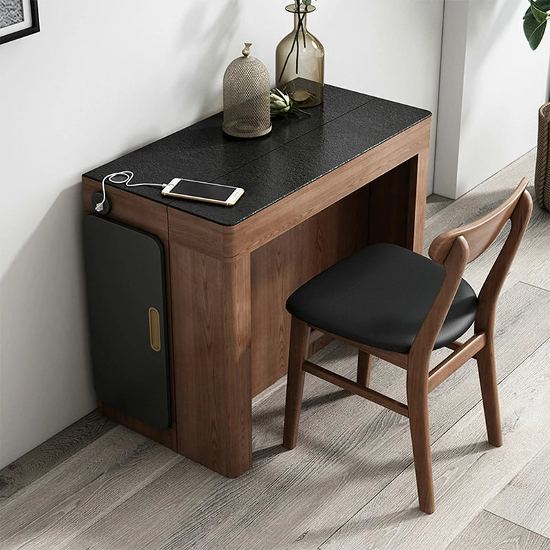 Extendable Stone Dining Table with Wood Base – Space Saver