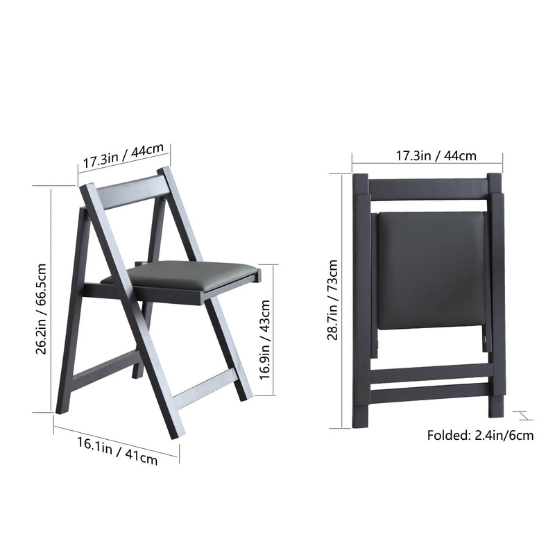 Folding Dining Chairs - 2-Pack Wooden Chairs with Padded Seats