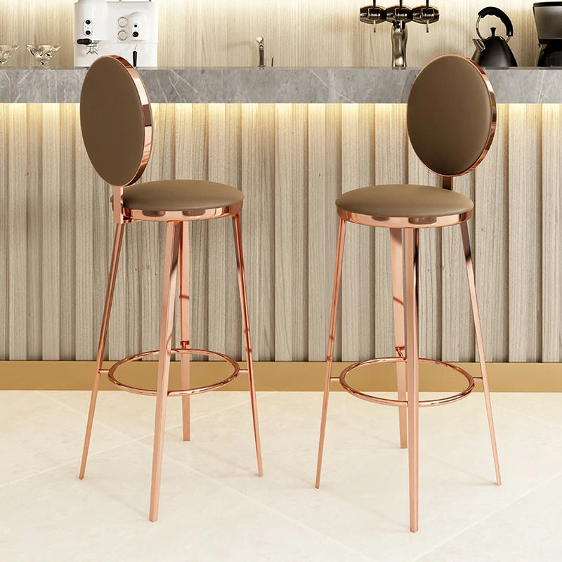 Luxury Modern Rose Stainless Steel with Leather Bar Stools in Upholstery Black