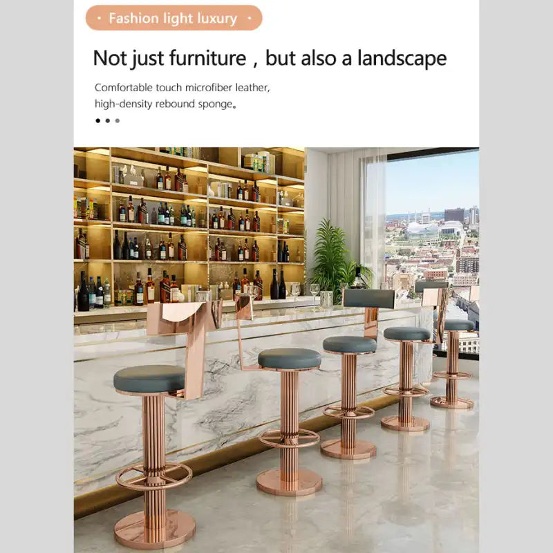 Luxury Gold & mint green Adjustable Bar Stool with Swivel & Footrest