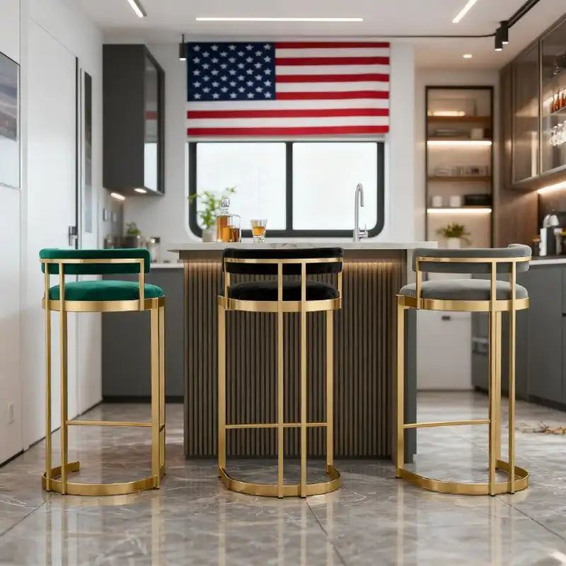 Green Velvet Bar Stool | Gold Base Adjustable Swivel