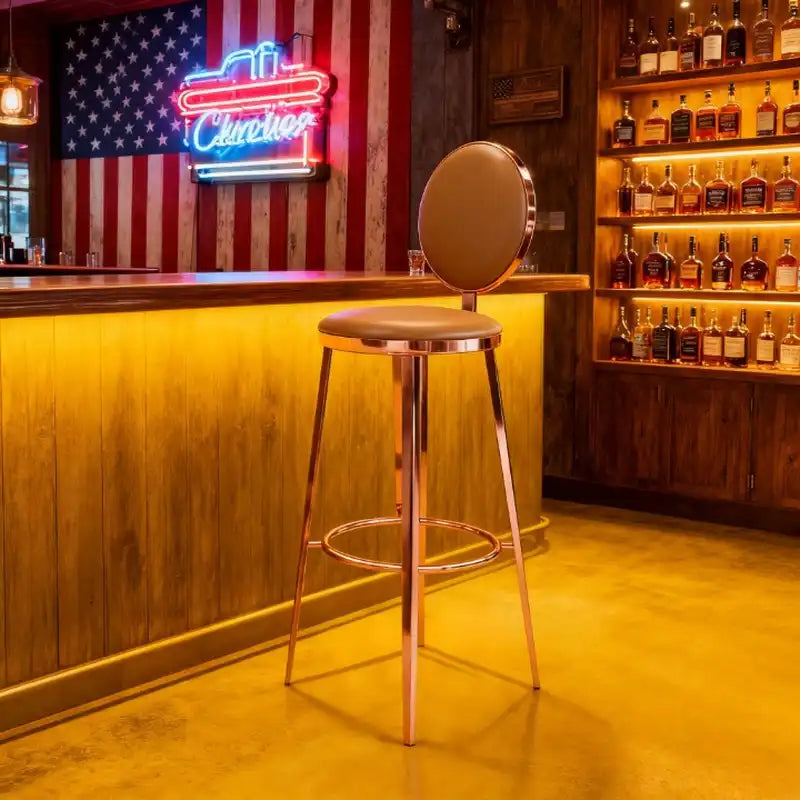 Black Leather Bar Stool Rose Gold Frame | Counter Stool
