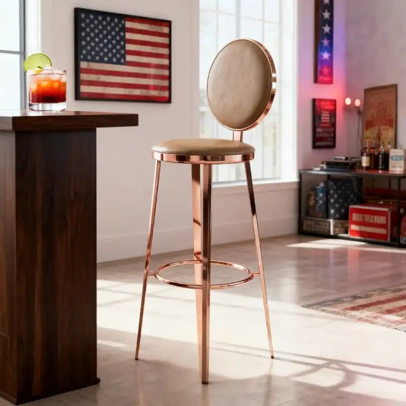 Black Leather Bar Stool Rose Gold Frame | Counter Stool