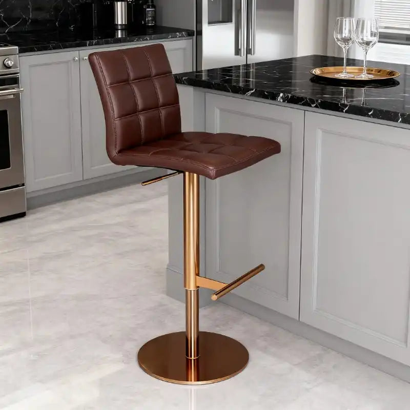 Gold Adjustable Bar Stool - Cushioned Seat | Home Bar Furniture